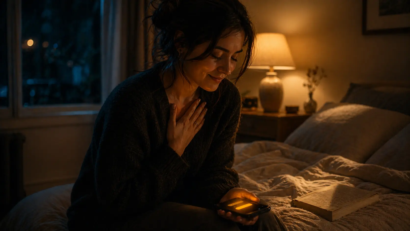 The exhale when a reply lands — not alarm, not celebration, just held.